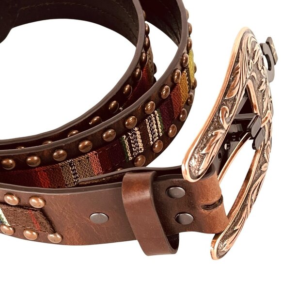 ARIAT Women's Serape Center Copper Stud Edge Western Leather Belt Size XL NWT - Picture 4 of 16